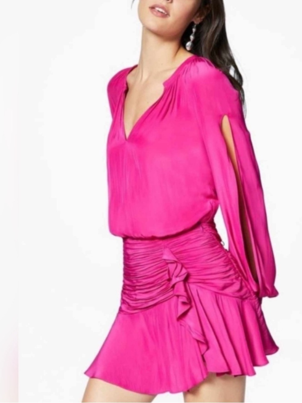 Ramy Brook Becca Dress Split Sleeves Magenta Pink Size 00